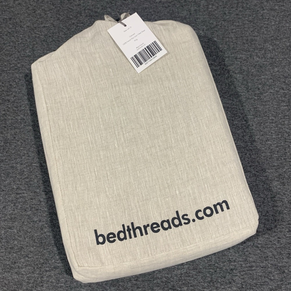 NEW Bed Threads Oatmeal 100% French Flax Linen Fitted Sheet KING Size